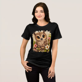 Camiseta Triblenda Cute Baby Owl Big Eyes Floral Animal T-Shir