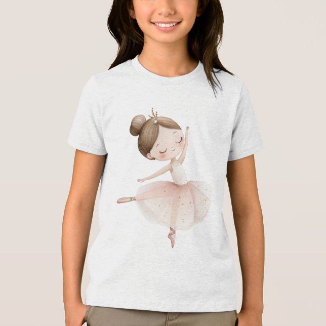 Camiseta Triblenda Cute Ballerina Pink Gold Stars Watercolor Girl (Anverso)