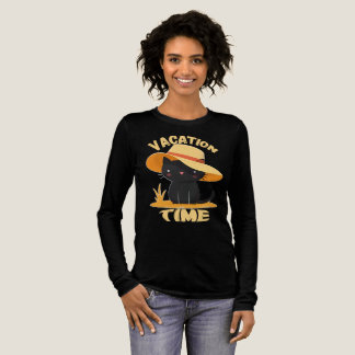 Camiseta Triblenda Cute Black Cat in Sun Hat – Vacation Time