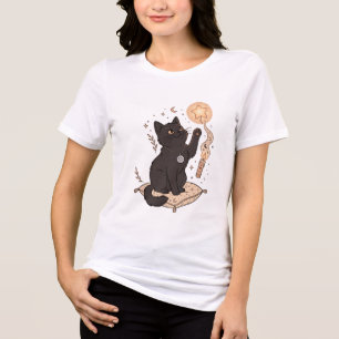 Camiseta Triblenda Cute Black Cat Star Wand Cushion Halloween 