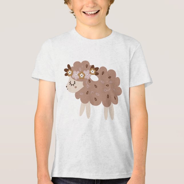 Camiseta Triblenda Cute Boho Sheep with Floral Crown Pastel Nursery  (Anverso)