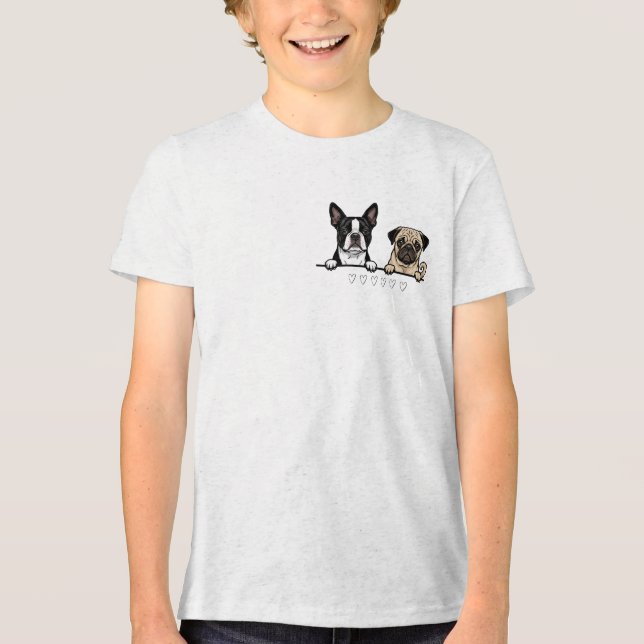 Camiseta Triblenda Cute Boston Terrier & Pug Dog pocket size (Anverso)