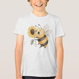 Camiseta Triblenda Cute Bumblebee with Sunflower Illustration