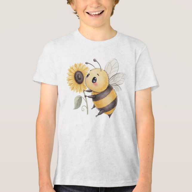 Camiseta Triblenda Cute Bumblebee with Sunflower Illustration (Anverso)