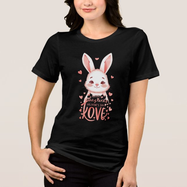 Camiseta Triblenda Cute Bunny Happy Valentine’s Day Gift for Her (Anverso)