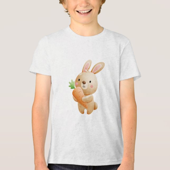 Camiseta Triblenda Cute Bunny Holding Carrot Illustration (Anverso)
