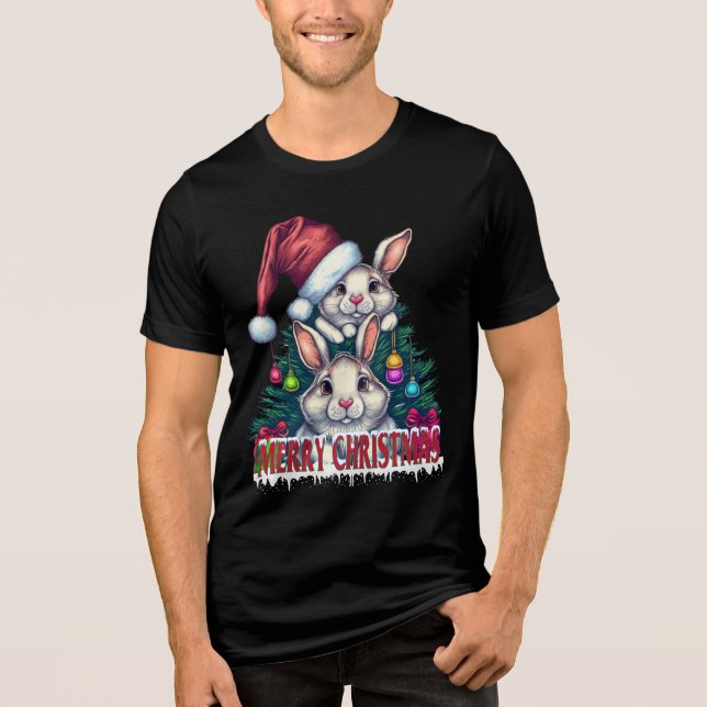 Camiseta Triblenda Cute Bunny Merry Christmas – Holiday Rabbit (Anverso)