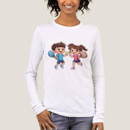 Camiseta Triblenda Cute Cartoon Boy and Girl Playing Padel Tennis – F