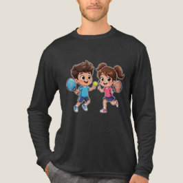Camiseta Triblenda Cute Cartoon Boy and Girl Playing Padel Tennis – F
