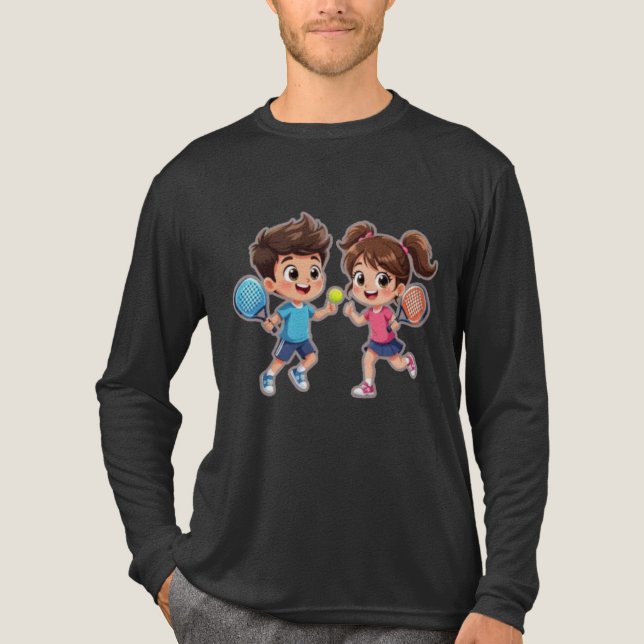 Camiseta Triblenda Cute Cartoon Boy and Girl Playing Padel Tennis – F (Anverso)
