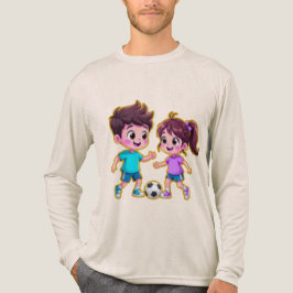 Camiseta Triblenda Cute Cartoon Boy and Girl Playing Soccer Together 