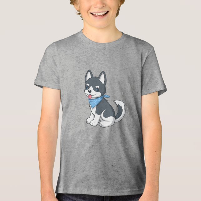 Camiseta Triblenda Cute Cartoon Husky Puppy Dog (Anverso)
