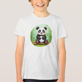Camiseta Triblenda Cute Cartoon Panda en Parche de Bambú