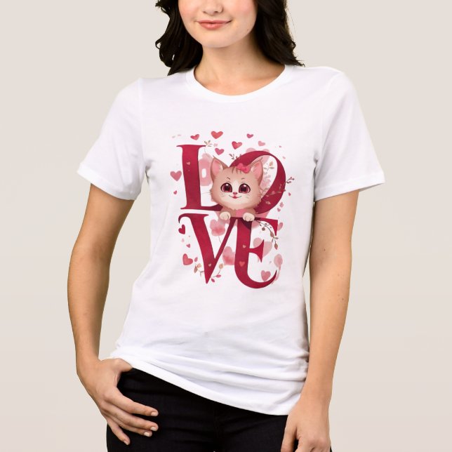 Camiseta Triblenda Cute Cat LOVE Valentine’s Day Gift (Anverso)