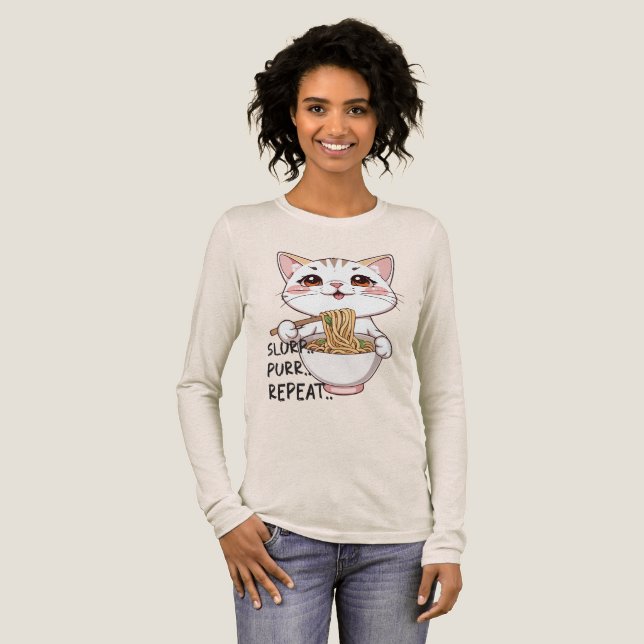 Camiseta Triblenda Cute Cat Ramen Tee - Slurp, Purr, Repeat (Anverso Completo)