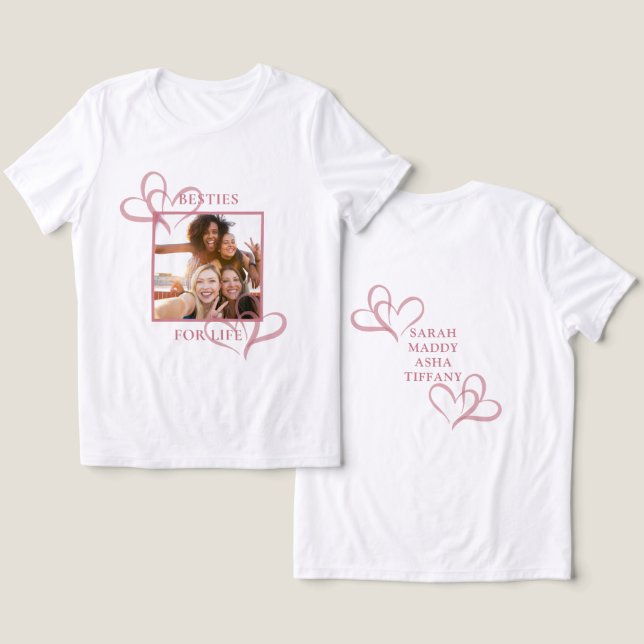 Camiseta Triblenda Cute Chic Pink Hearts Besties Photo Galentines Day (Diseño Anverso y Reverso)