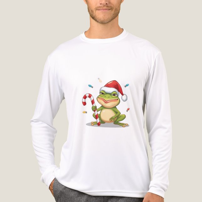 Camiseta Triblenda Cute Christmas Frog With Candy Cane - Funny Holida (Anverso )