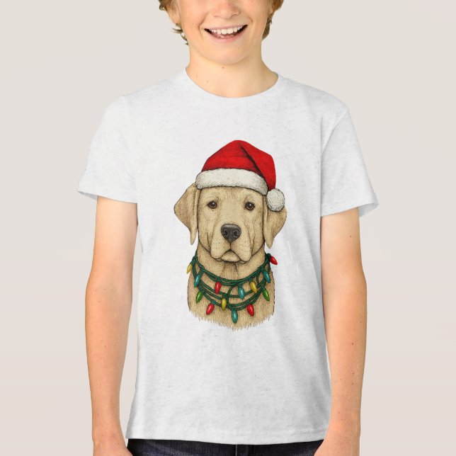 Camiseta Triblenda Cute Christmas Labrador with Santa Hat and Holiday (Anverso)