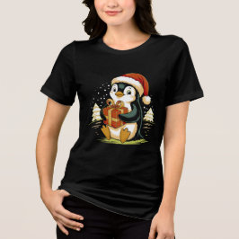 Camiseta Triblenda Cute Christmas Penguin with Gift Box