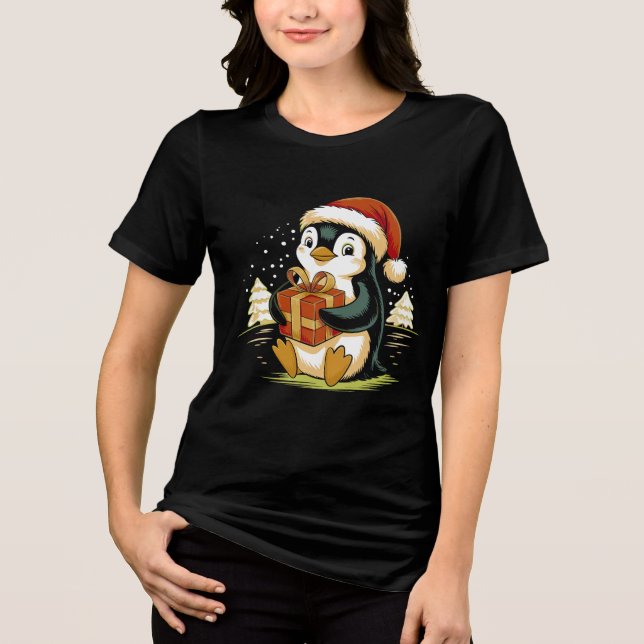 Camiseta Triblenda Cute Christmas Penguin with Gift Box (Anverso)