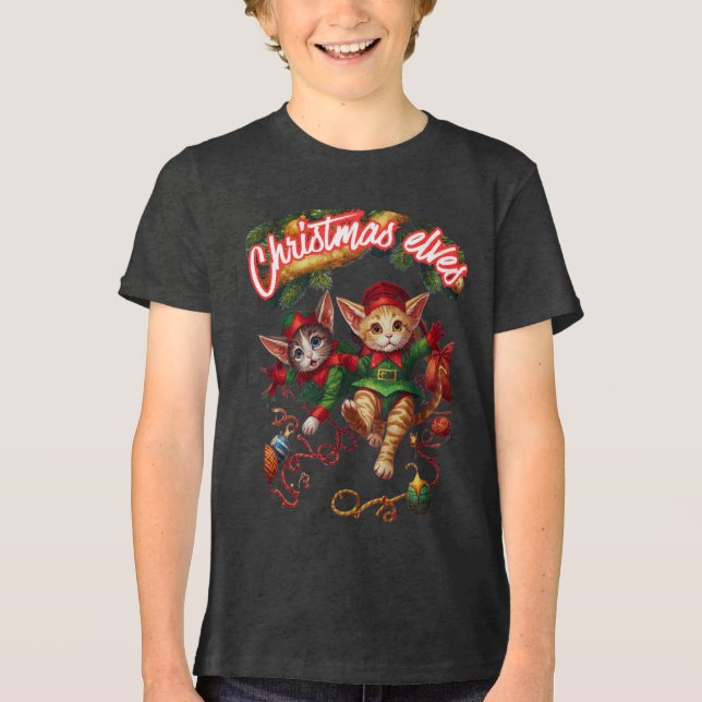 Camiseta Triblenda Cute Christmas Santa Elf Cats–Perfect Holiday Gift (Anverso)