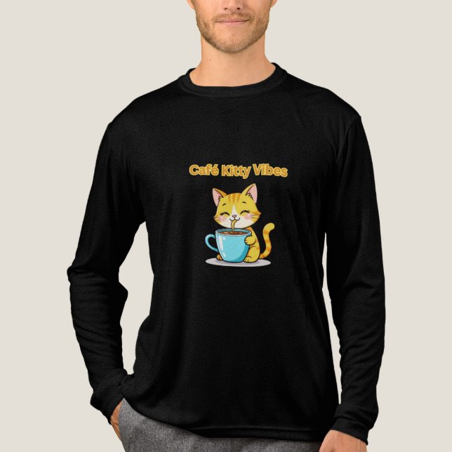 Camiseta Triblenda **Cute Coffee Cat – Adorable Cat Drinking Coffee I (Anverso)