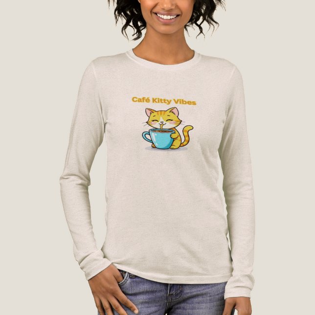 Camiseta Triblenda **Cute Coffee Cat – Adorable Cat Drinking Coffee I (Anverso)