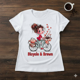 Camiseta Triblenda Cute Coffee Girl on Bicycle – Romantic Heart 