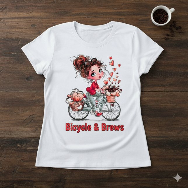 Camiseta Triblenda Cute Coffee Girl on Bicycle – Romantic Heart  (Subido por el creador)
