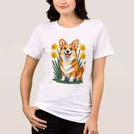 Camiseta Triblenda Cute Corgi Dog With Daffodils