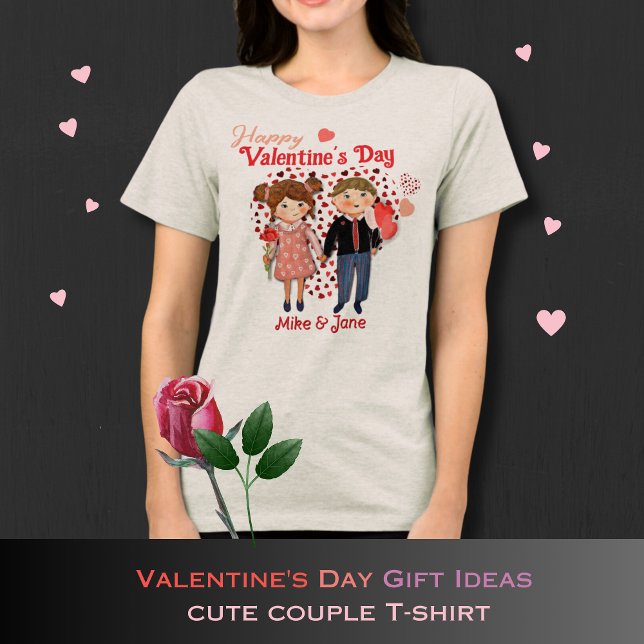 Camiseta Triblenda Cute Couple Feliz San Valentín luz T-Shirt (Cute Couple Happy Valentine light T-Shirt Tri-Blend )