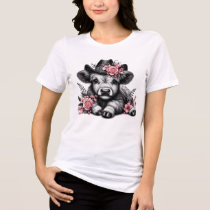 Camiseta Triblenda Cute Cowgirl Highland Cow