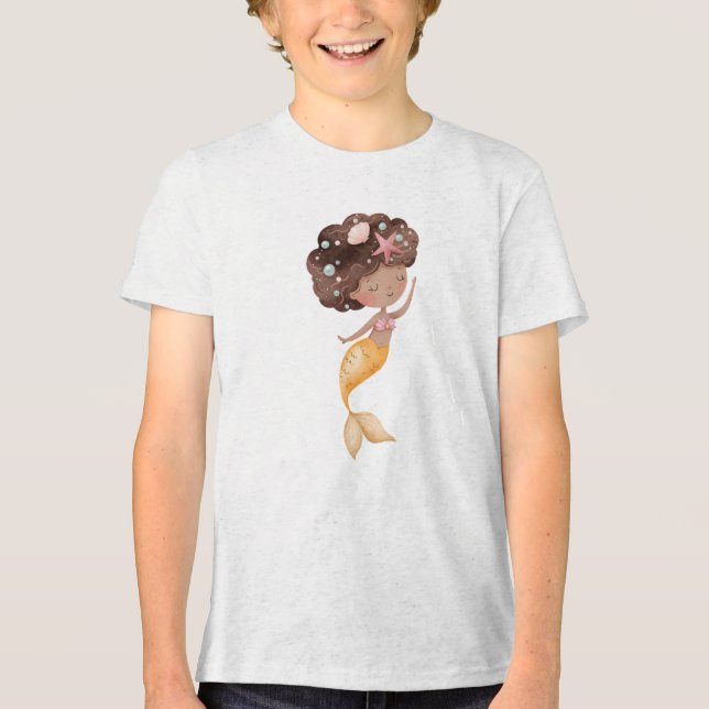 Camiseta Triblenda Cute Curly Hair Mermaid with Golden Tail (Anverso)
