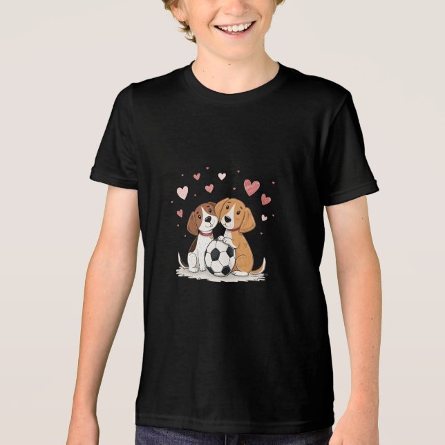 Camiseta Triblenda Cute Dogs with Soccer Ball on Valentines Day (Anverso)