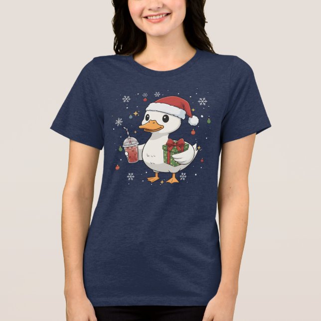 Camiseta Triblenda Cute Duck Christmas Drink Cozy Holiday Gift (Anverso)