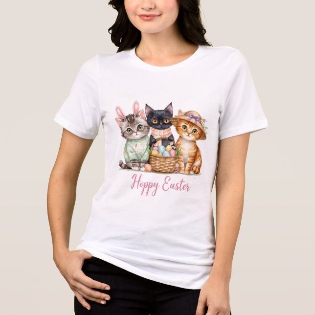 Camiseta Triblenda Cute Easter Cats with Pastel Eggs (Anverso)