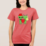Camiseta Triblenda Cute Extraterrestrial Alien Wedding Couple Holding<br><div class="desc">Cute Extraterrestrial Alien Wedding Couple Holding a Heart Description A whimsical and adorable cartoon illustration featuring a pair of green alien newlyweds set against a solid black background. The groom wears a vibrant red top hat and a black bowtie, while the bride is adorned with a delicate pink flower crown...</div>