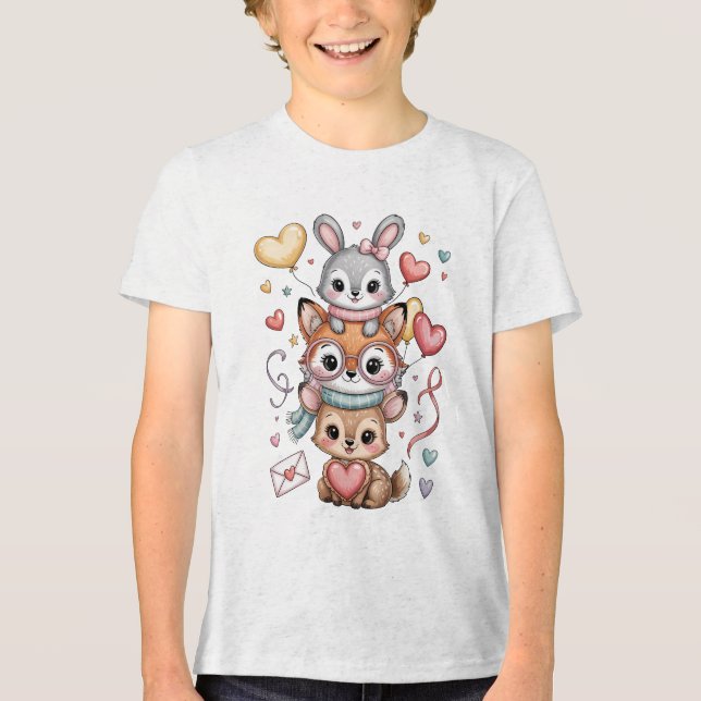 Camiseta Triblenda Cute forest animals for Valentine's Day (Anverso)
