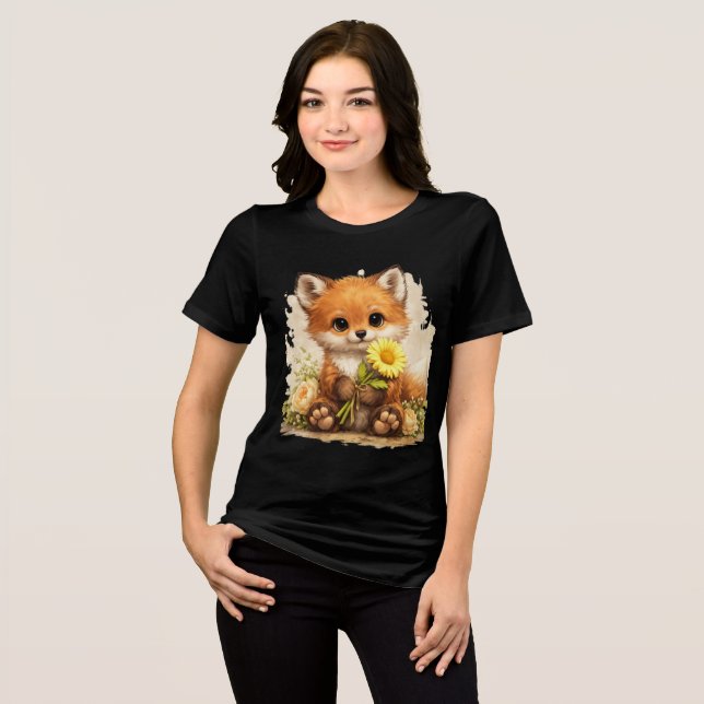 Camiseta Triblenda Cute Fox with Flower T-Shirt Kawaii Animal Gift (Anverso Completo)