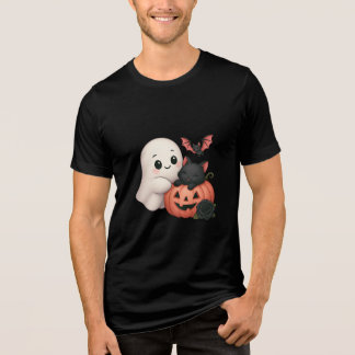 Camiseta Triblenda Cute Ghost and Cat With Pumpkin