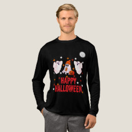 Camiseta Triblenda Cute Ghost Trio Happy Halloween Long Sleeve
