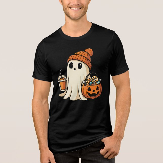 Camiseta Triblenda Cute Ghost with Candy & Pumpkin Drink (Anverso)