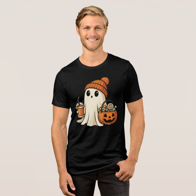 Camiseta Triblenda Cute Ghost with Candy & Pumpkin Drink (Anverso Completo)