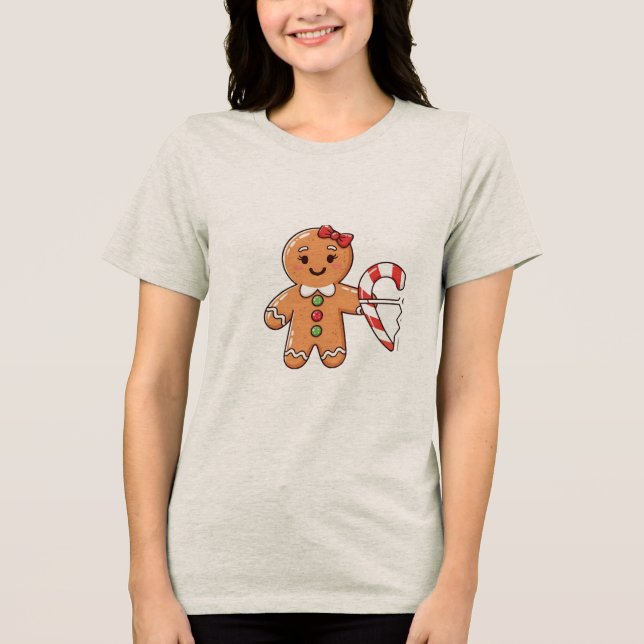 Camiseta Triblenda Cute Gingerbread Girl with Broken Candy Cane Heart (Anverso)