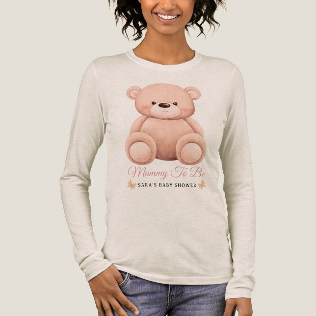 Camiseta Triblenda Cute Girl Orange Teddy Bear Mommy To BeBaby Shower (Anverso)