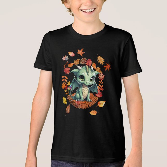 Camiseta Triblenda Cute Green Dragon “Autism Awesome Autumn” Design  (Anverso)