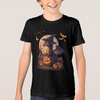 Camiseta Triblenda Cute Halloween Dragon Witch Hat Pumpkin Moon 