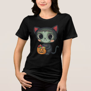 Camiseta Triblenda Cute Halloween Frankenstein Cat T-Shirt