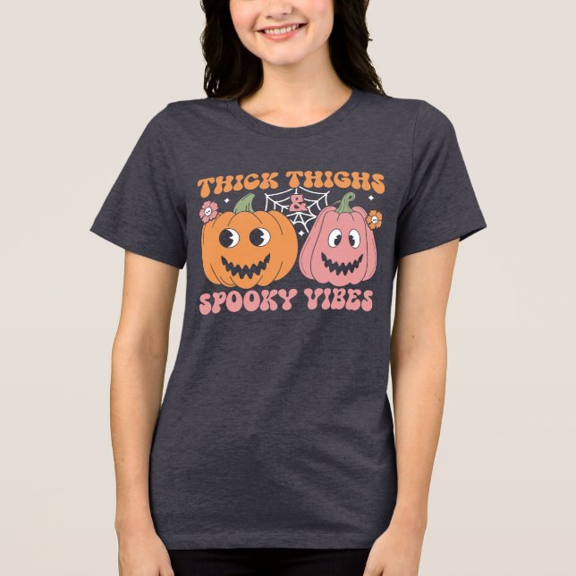 Camiseta Triblenda Cute Halloween Thick Thighy Vibes Spooky Pumpkins (Anverso)