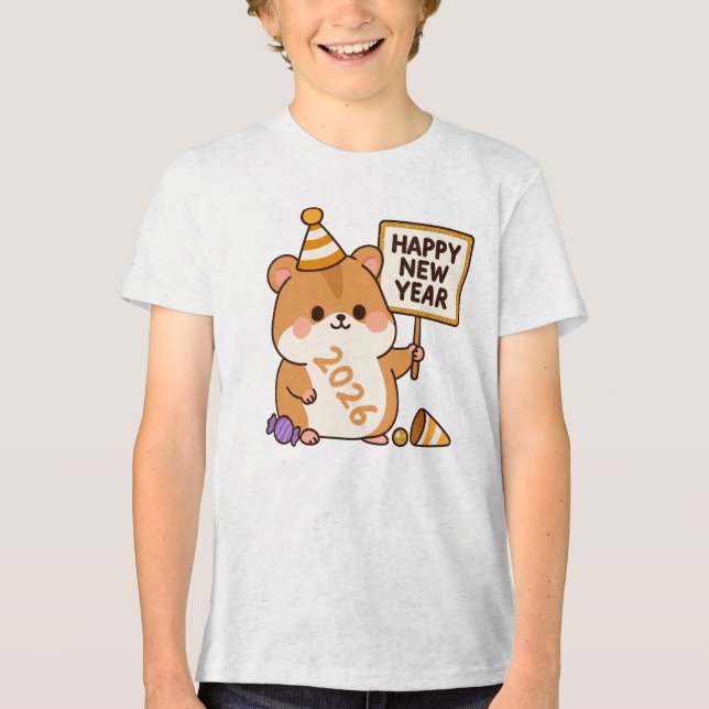 Camiseta Triblenda Cute Hamster Feliz Año Nuevo 2026 (Anverso)